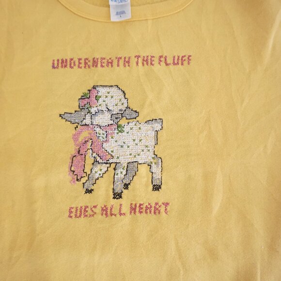 Vintage Fruit of the Loom Yellow Cotton Blend Lamb Graphic Sweet Sweatshirt L - Picture 6 of 9
